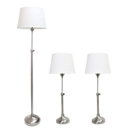 ELEGANT DESIGNS Brushed Nickel Adjustable Lamp Set (2 Table Lamps, 1 Floor Lamp) LC1017-BSN